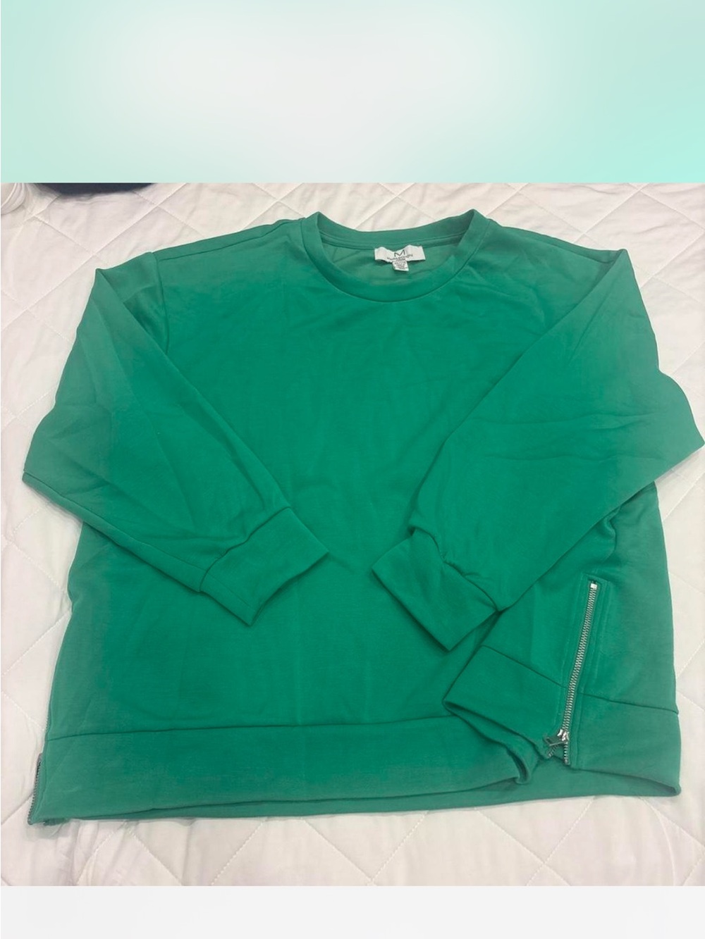 Magaschoni Green Crewneck Sweater with Side Zip Detail